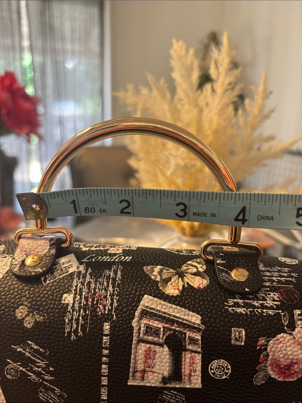 Black Paris Print Top-Handle Crossbody Bag with Gold Hardware - Picture 11 of 12